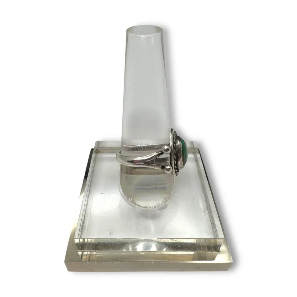 Green Turquoise Native American Sterling Silver Ring Hand Crafted Size 7 - Picture 5 of 11